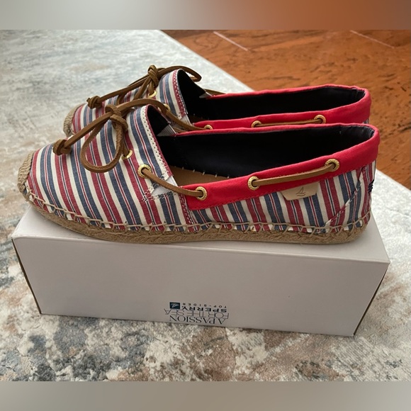 Sperry Shoes - Sperry Women’s Katama Red, Ivory & Blue Flat Espadrille Shoes US Sz. 8M